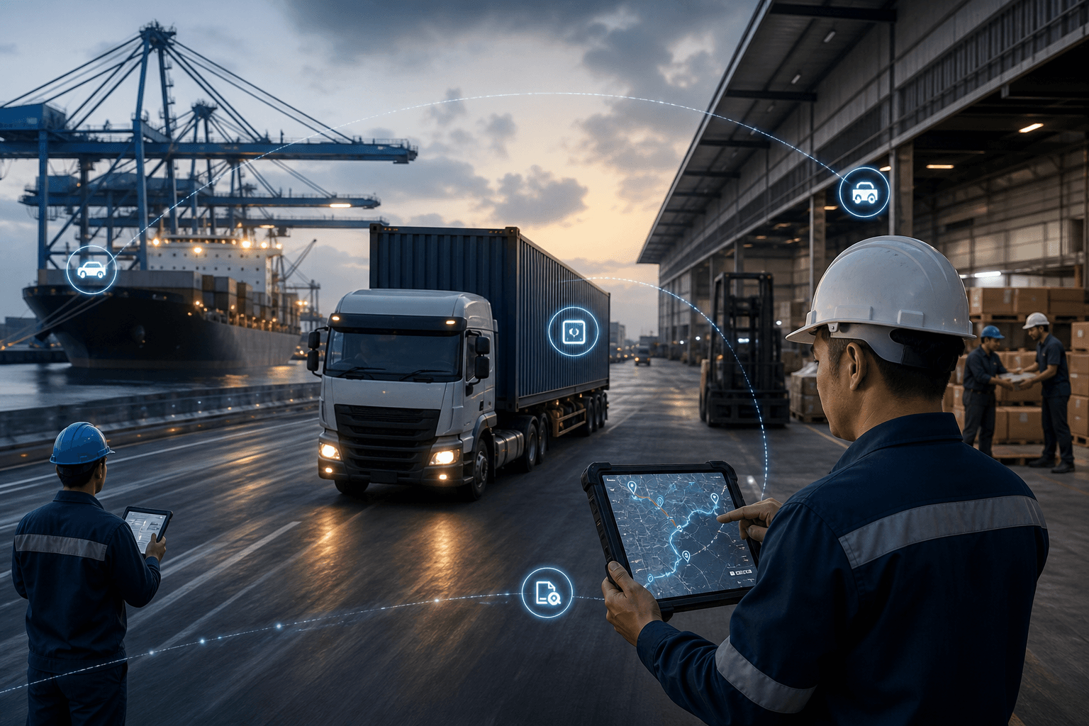 Operasional logistik pelabuhan dan distribusi yang terhubung